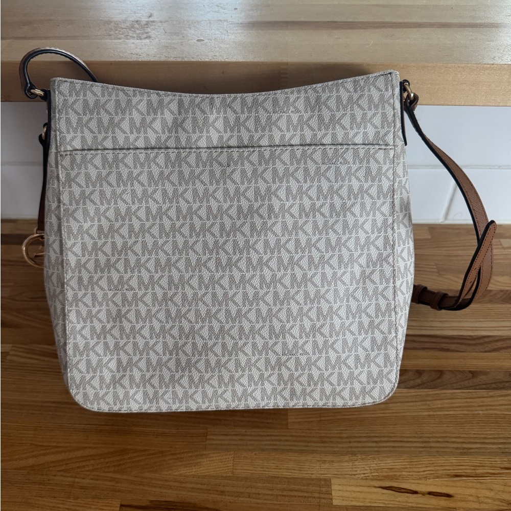 Michael Kors Beige Signature MK Crossbody with Brown Strap - Picture 3 of 6